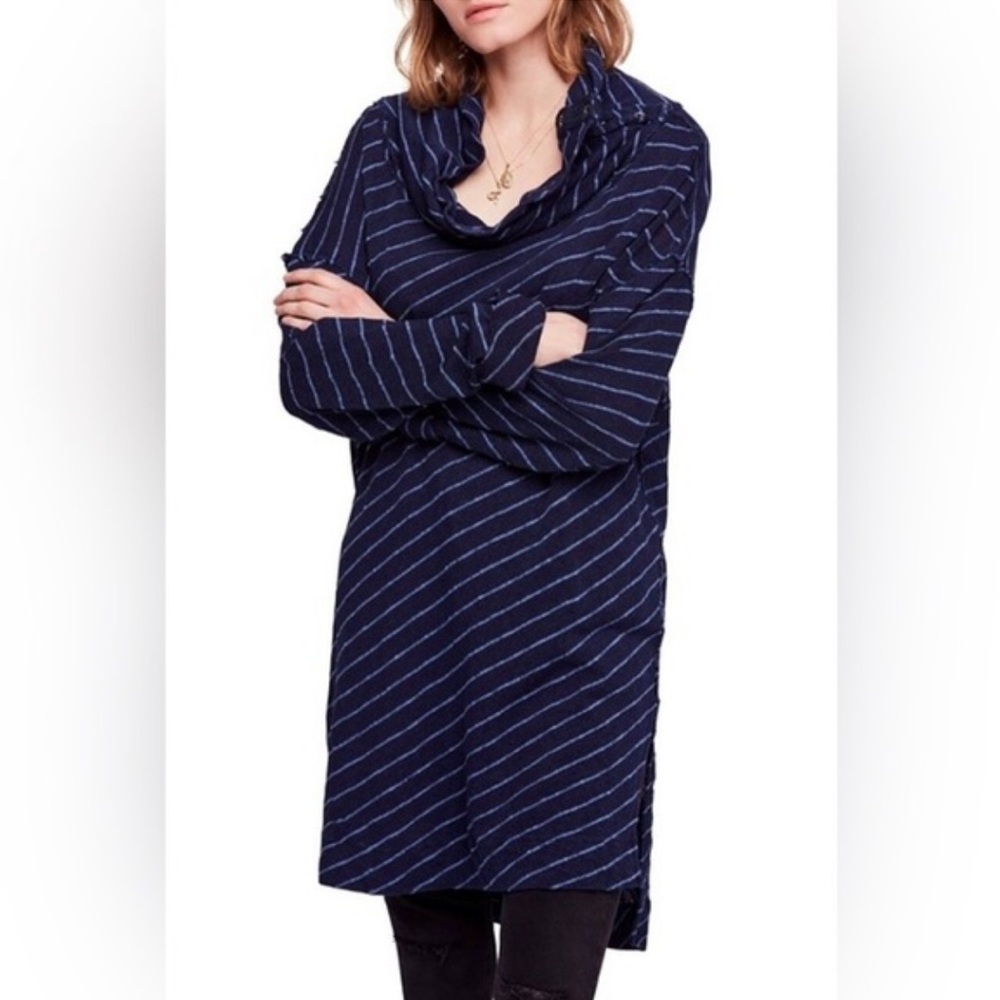 Free People We The Free Gotta Have It Stripped Indigo Combo Dress, Size S, NWT